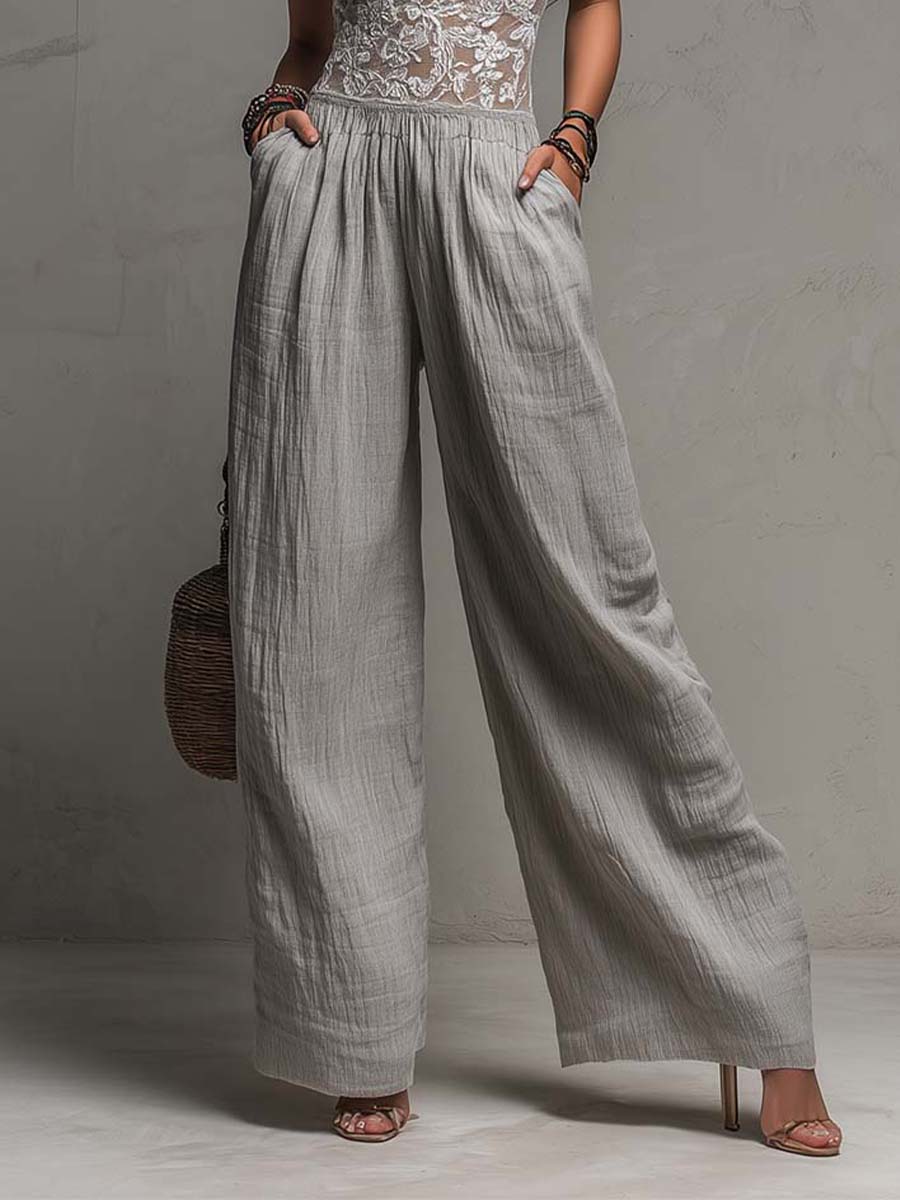 Gladys™ Grey Pleated Lace-Trimmed Jumpsuit