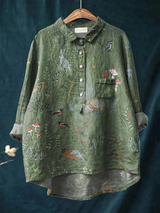 Emily | Woodland And Animals Repeat Pattern Printed Women's Casual Shirt