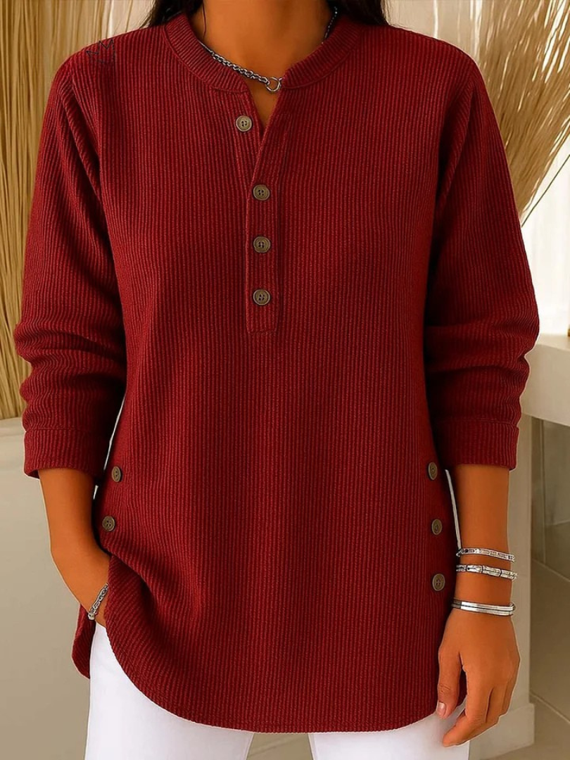Willow - Casual Ribbed Long Sleeve Henley Top