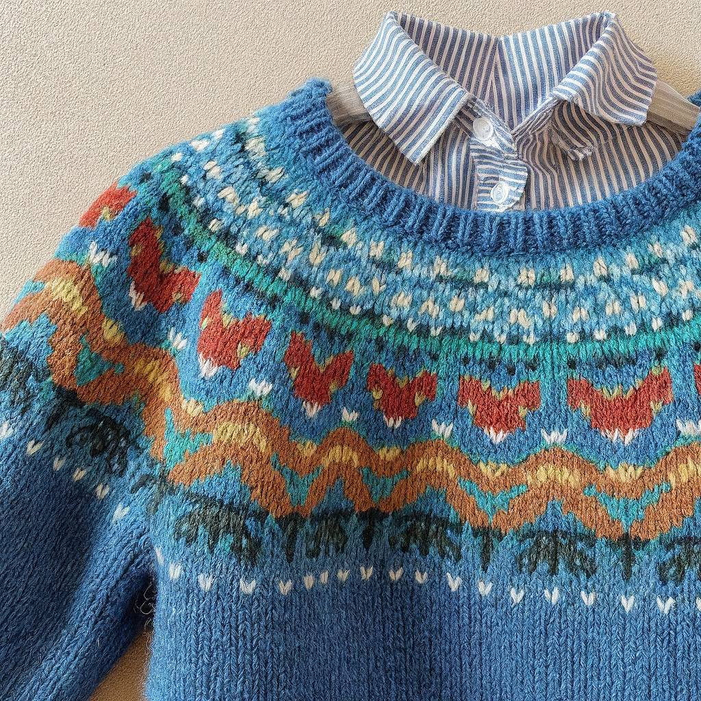 Adrianna™ Blue Vintage-Inspired Sweater