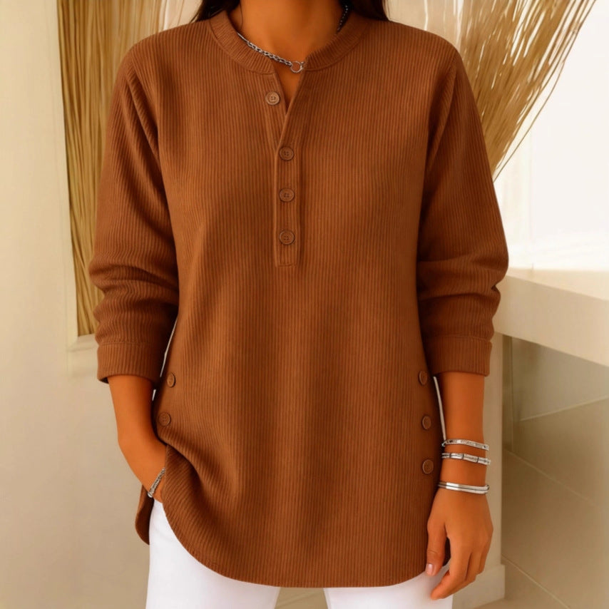 Willow - Casual Ribbed Long Sleeve Henley Top