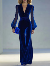 Gracelynn™ V-Neck Velvet Jumpsuit