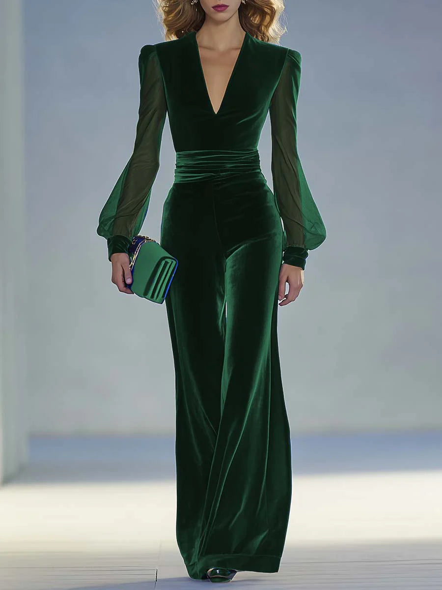 Gracelynn™ V-Neck Velvet Jumpsuit