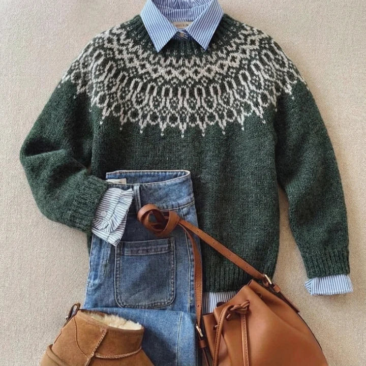 Zephyrine™ Green Vintage Knit Jumper